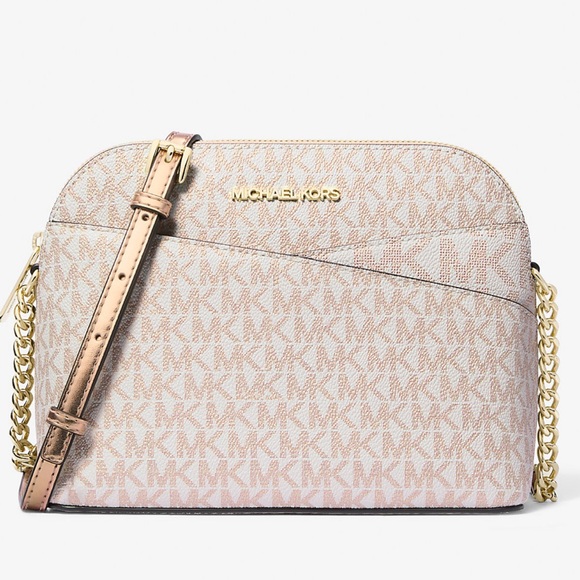 Michael Kors Jet Set Travel Medium Metallic Signature Logo Dome Crossbody Satchl - Picture 4 of 4